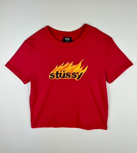 스투시 AU(호주) FLAMES 슬림 크롭 티셔츠 ST135001 라즈베리 핑크 WOMENS