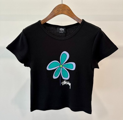 스투시 AU(호주) FLOWER RIB 크롭 티셔츠 ST135000 블랙 WOMENS