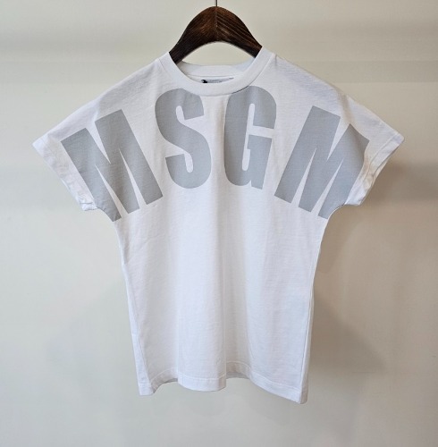 23FW MSGM 키즈 티셔츠 F3MSJUTH006 화이트/그레이 로고 8,10,12,14A  ​
