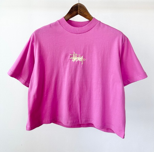 스투시 AU(호주) 그래피티 박시 크롭 티셔츠 ST121004 버블검 핑크 WOMENS