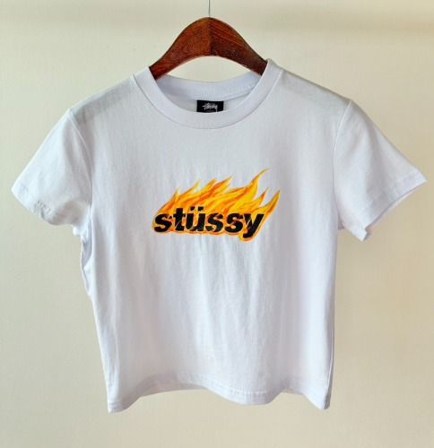 스투시 AU(호주) FLAMES 슬림 크롭 티셔츠 ST135001 화이트 WOMENS