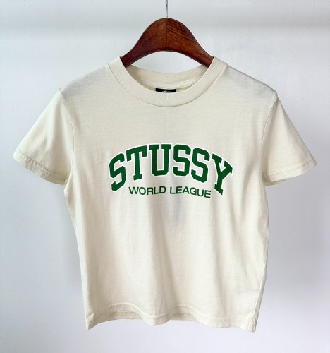 스투시 AU(호주) WORLD LEAGUE SLIM 크롭 티셔츠 ST135002 피그먼트 크림 WOMENS