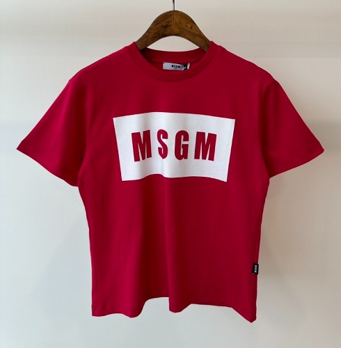 23FW MSGM 키즈 티셔츠 F3MSJUTH009 푸시아 핑크/화이트 박스로고 8,10A