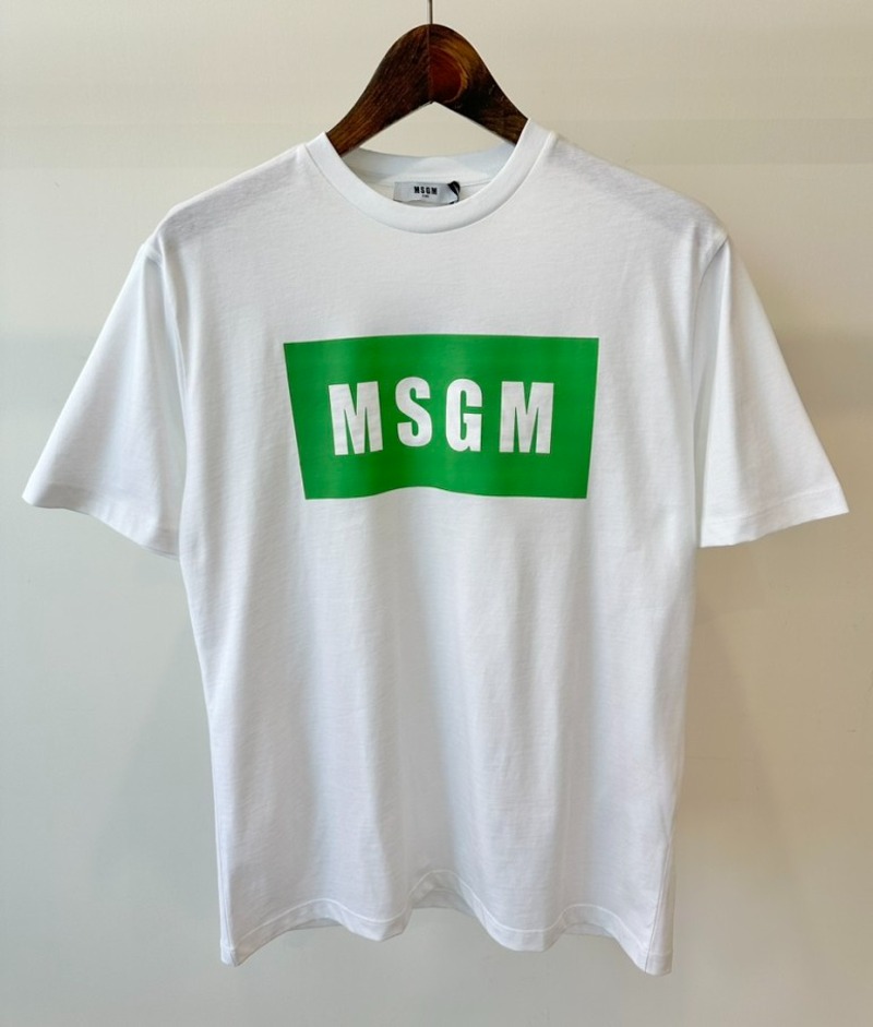24SS MSGM 키즈 티셔츠 S4MSJUTH010 화이트/연두색 박스로고 14A