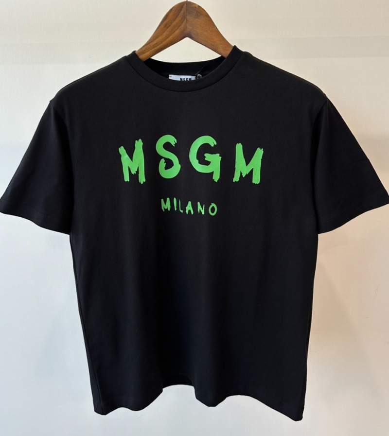 24SS MSGM 키즈 티셔츠 S4MSJUTH012 블랙/네온 그린 로고 6,10,12,14A